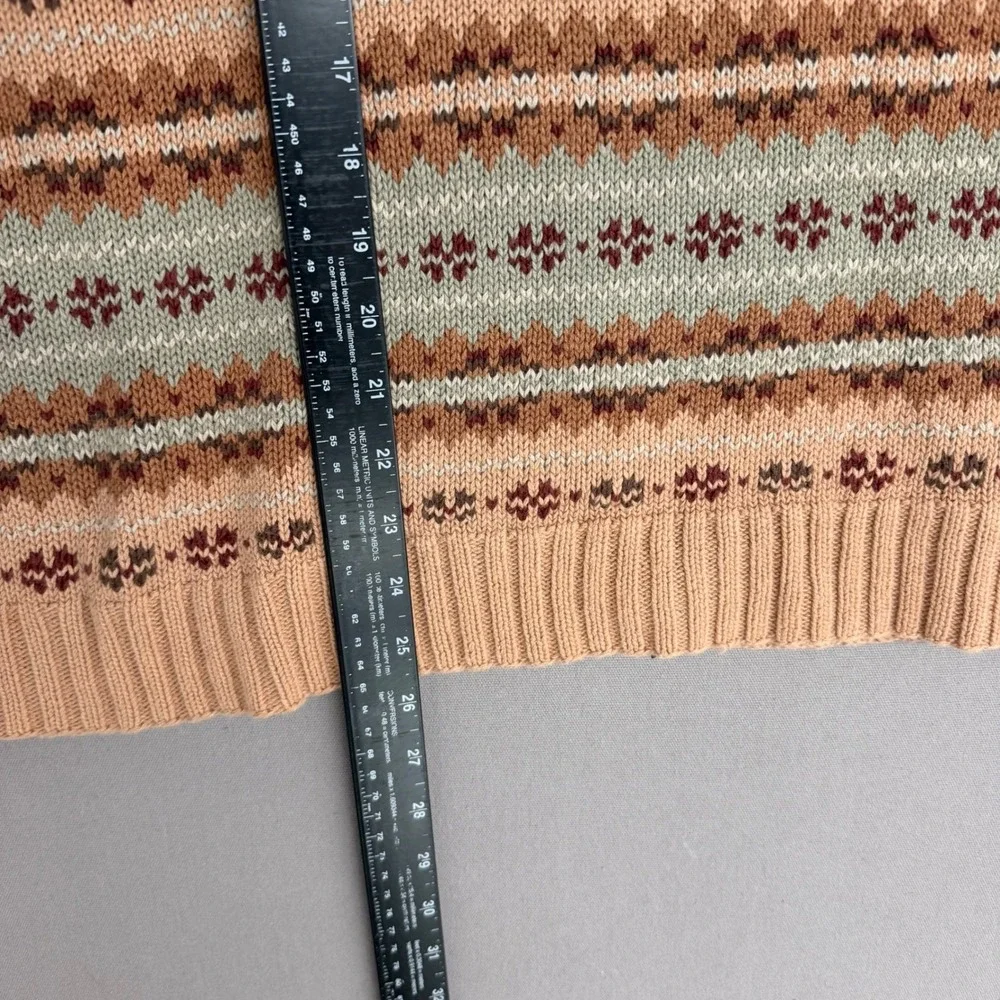 Polo Ralph Lauren Hand Knit Fair Isle V-Neck Sweater Linen Cotton Mens Large Tan